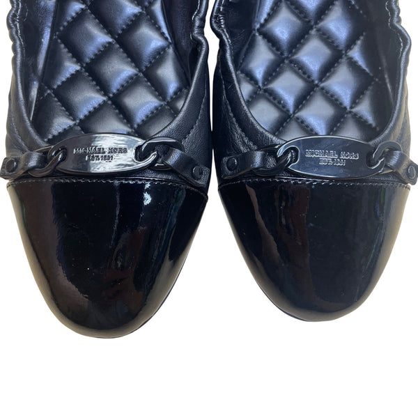 Michael Kors Womens Black Leather Quilted Interior Joyce Ballet Flats Size 10M