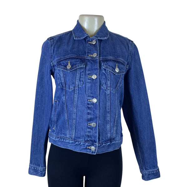 Gap Denim Blue Women's Classic Fitted Trucker Jacket Versatile Casual Style Sz M