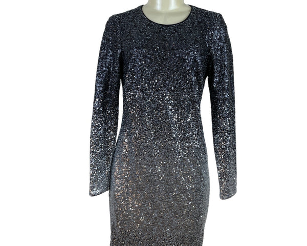 Maia Black Silver Sequin Long Sleeve Mini Dress Glitter Sparkle Cocktail Sz 6