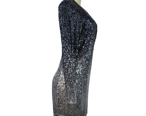 Maia Black Silver Sequin Long Sleeve Mini Dress Glitter Sparkle Cocktail Sz 6