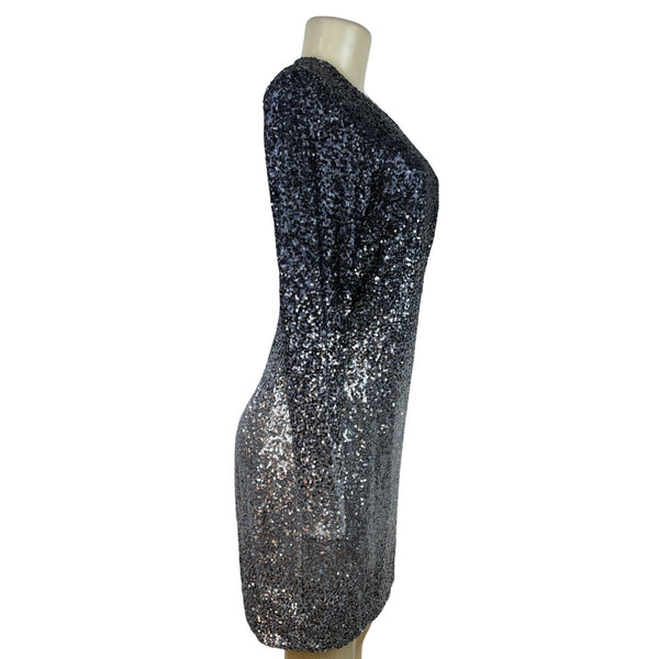 Maia Black Silver Sequin Long Sleeve Mini Dress Glitter Sparkle Cocktail Sz 6