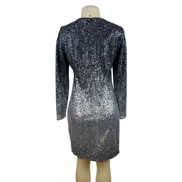Maia Black Silver Sequin Long Sleeve Mini Dress Glitter Sparkle Cocktail Sz 6