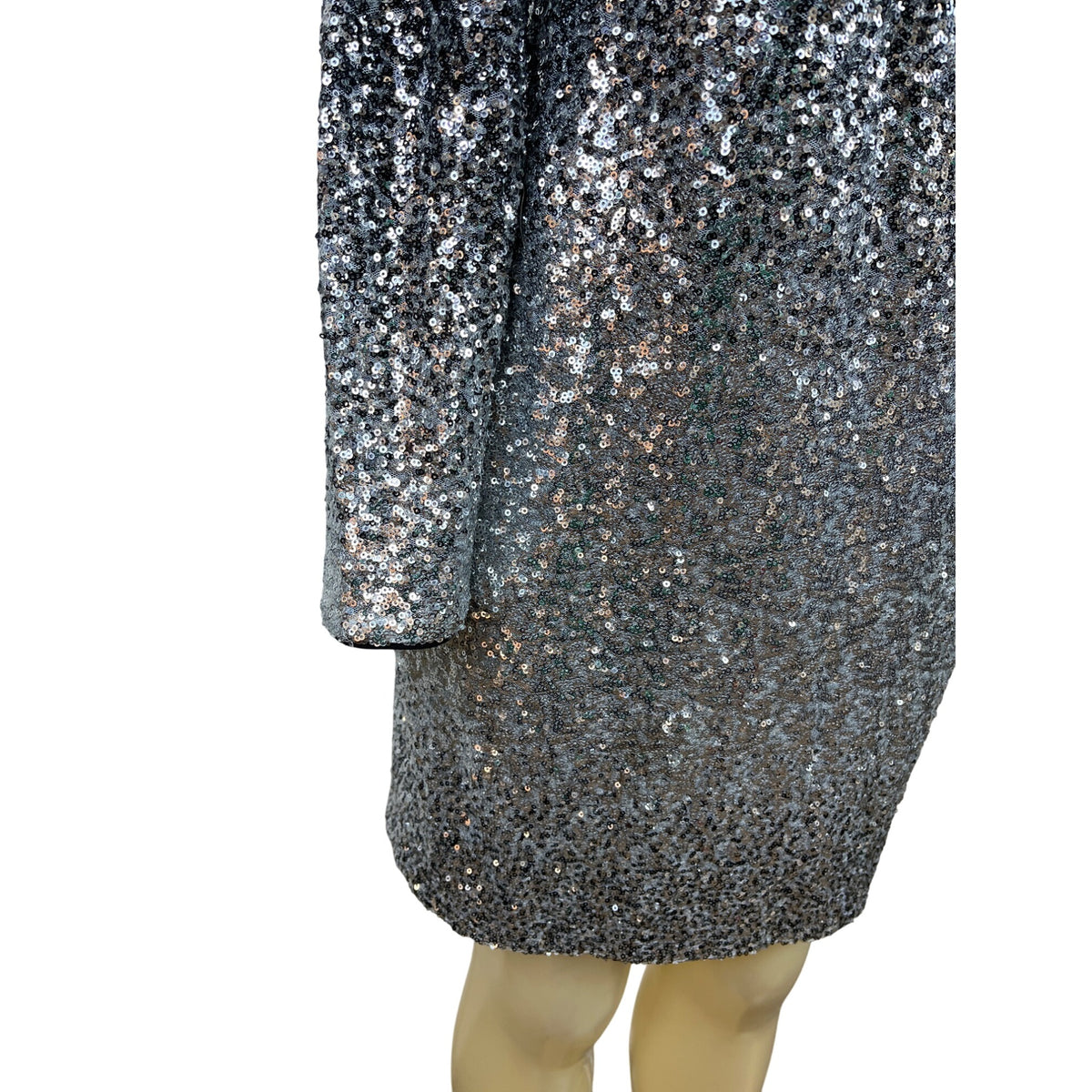 Maia Black Silver Sequin Long Sleeve Mini Dress Glitter Sparkle Cocktail Sz 6