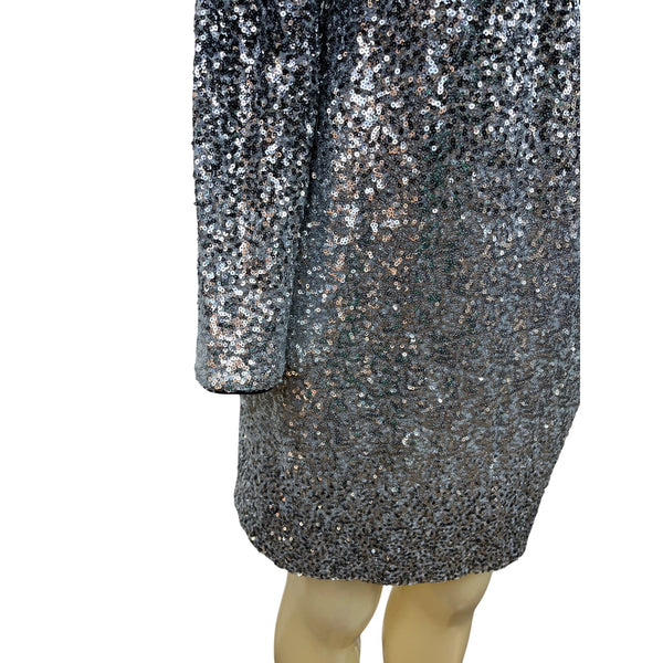 Maia Black Silver Sequin Long Sleeve Mini Dress Glitter Sparkle Cocktail Sz 6