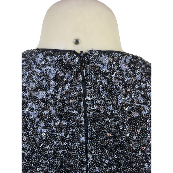 Maia Black Silver Sequin Long Sleeve Mini Dress Glitter Sparkle Cocktail Sz 6