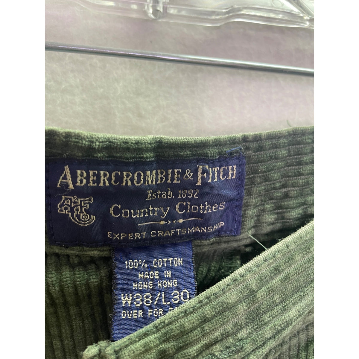Abercrombie & Fitch Mens Green Cotton Corduroy Pants W38/L30 Country Clothes Relaxed Fit