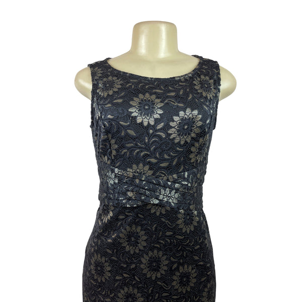Candalite Petite Women Sleeveless Black Lace Floral Midi Dress Size SP