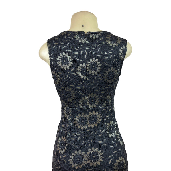 candalite dress lace Vintage 30s look blue gold lace dress CANDALITE PETITE short sleeve net PM NWT