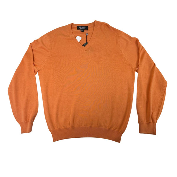 Brooks Brothers Mens Orange Cotton & Silk V-Neck Sweater Size L - New