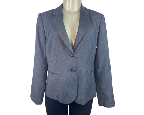 Calvin Klein Women's Gray Pinstripe Blazer Jacket Fitted 2 Button Closure Size 10