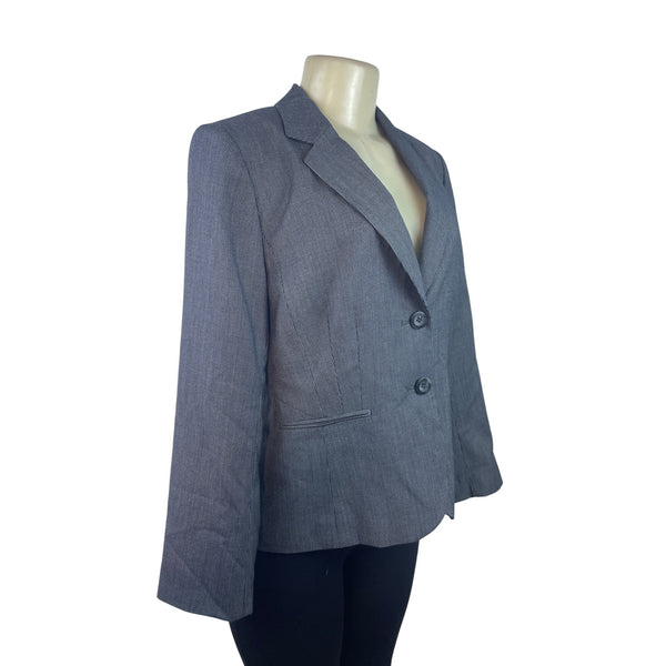 Calvin Klein Womens Gray Pinstripe Blazer Jacket Fitted 2-Button Closure Sz 10