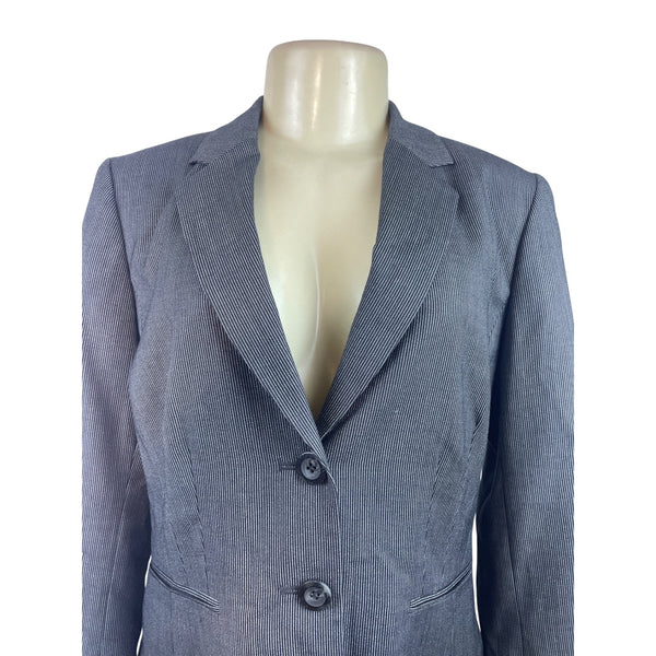 Calvin Klein Womens Gray Pinstripe Blazer Jacket Fitted 2-Button Closure Sz 10