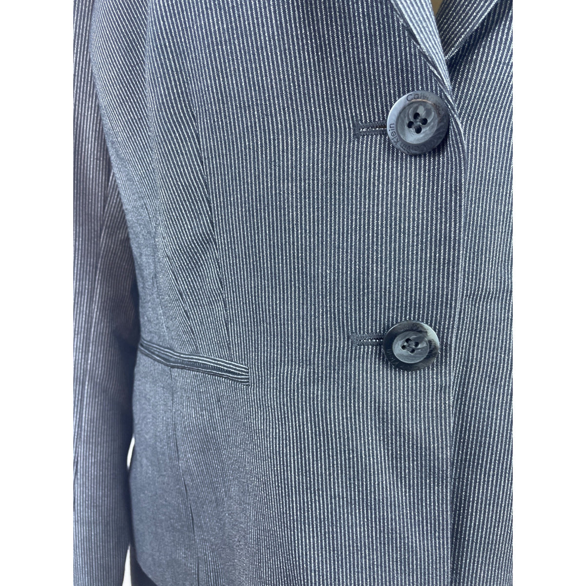 Calvin Klein Womens Gray Pinstripe Blazer Jacket Fitted 2-Button Closure Sz 10