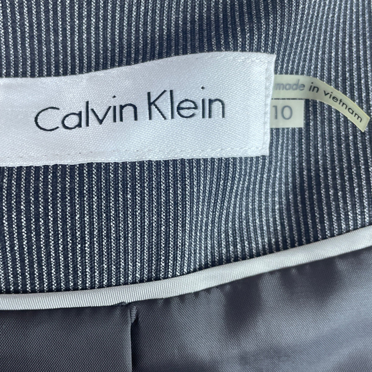 Calvin Klein Womens Gray Pinstripe Blazer Jacket Fitted 2-Button Closure Sz 10