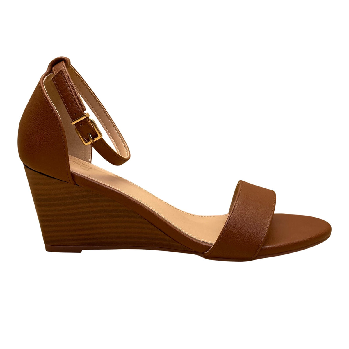 NY & Co Women’s Brown Manmade Open Toe Ankle Strap Wedge Sandals Size 8