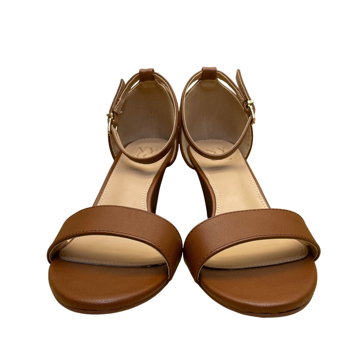 NY & Co Women’s Brown Manmade Open Toe Ankle Strap Wedge Sandals Size 8