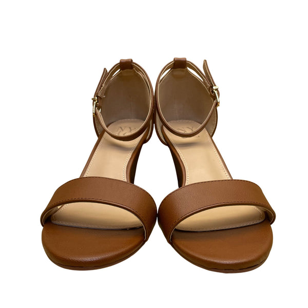 NY & Co Women’s Brown Manmade Open Toe Ankle Strap Wedge Sandals Size 8