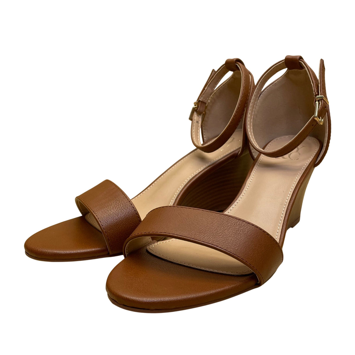 NY & Co Women’s Brown Manmade Open Toe Ankle Strap Wedge Sandals Size 8