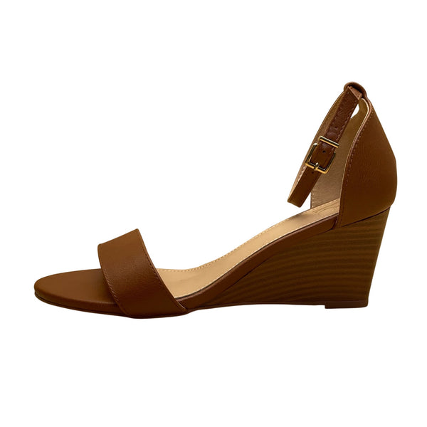 NY & Co Women’s Brown Manmade Open Toe Ankle Strap Wedge Sandals Size 8