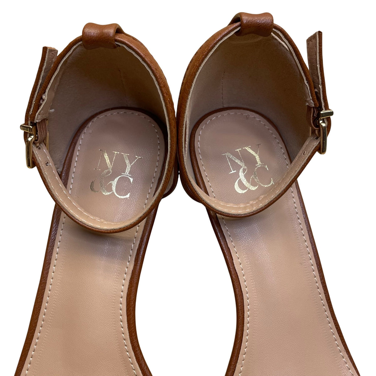 NY & Co Women’s Brown Manmade Open Toe Ankle Strap Wedge Sandals Size 8