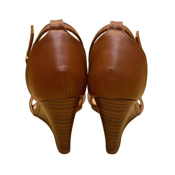 NY & Co Women’s Brown Manmade Open Toe Ankle Strap Wedge Sandals Size 8