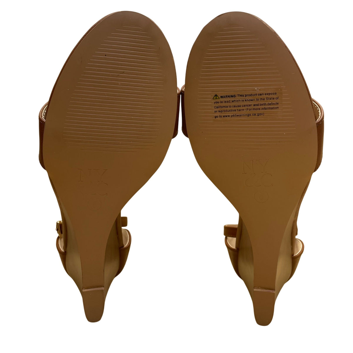 NY & Co Women’s Brown Manmade Open Toe Ankle Strap Wedge Sandals Size 8