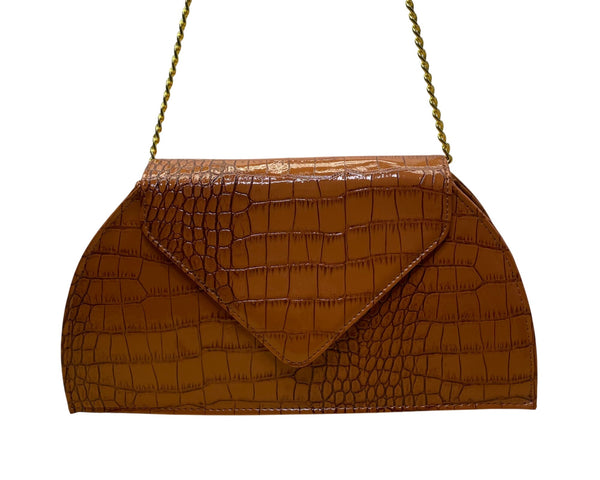 Joy & Iman Women’s Rich Cognac Crocodile-Embossed Chain Strap Clutch Sz M