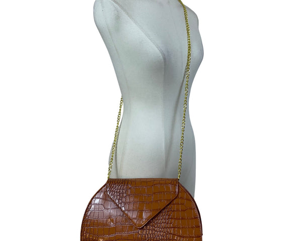Joy & Iman Women’s Rich Cognac Crocodile-Embossed Chain Strap Clutch Sz M