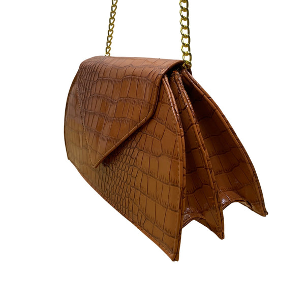 Joy & Iman Women’s Rich Cognac Crocodile-Embossed Chain Strap Clutch Sz M