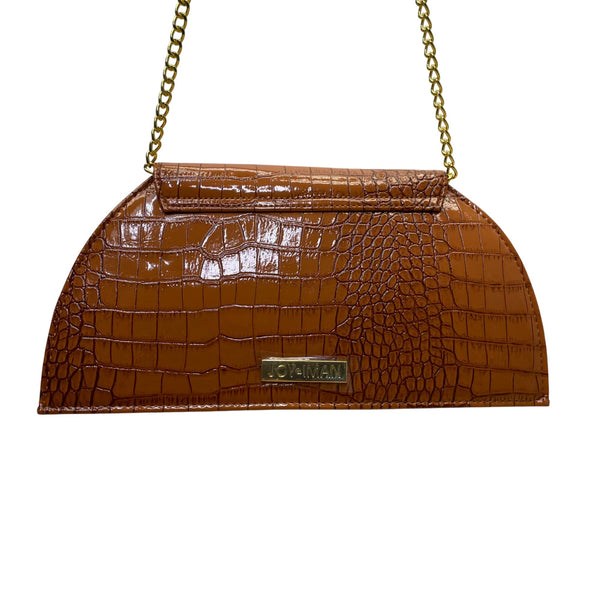Joy & Iman Women’s Rich Cognac Crocodile-Embossed Chain Strap Clutch Sz M