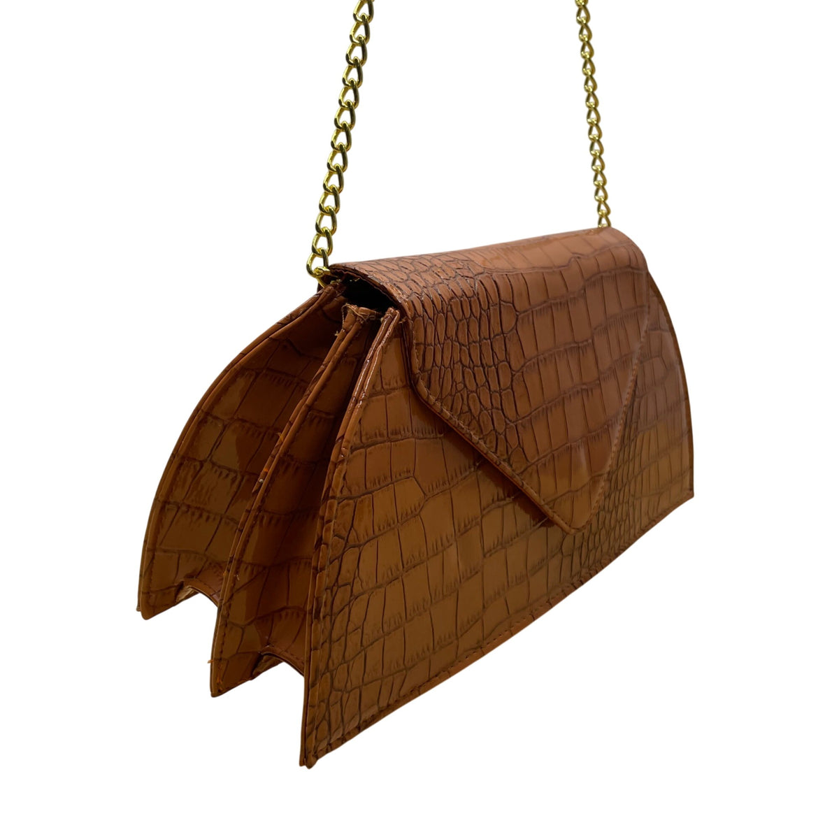 Joy & Iman Women’s Rich Cognac Crocodile-Embossed Chain Strap Clutch Sz M
