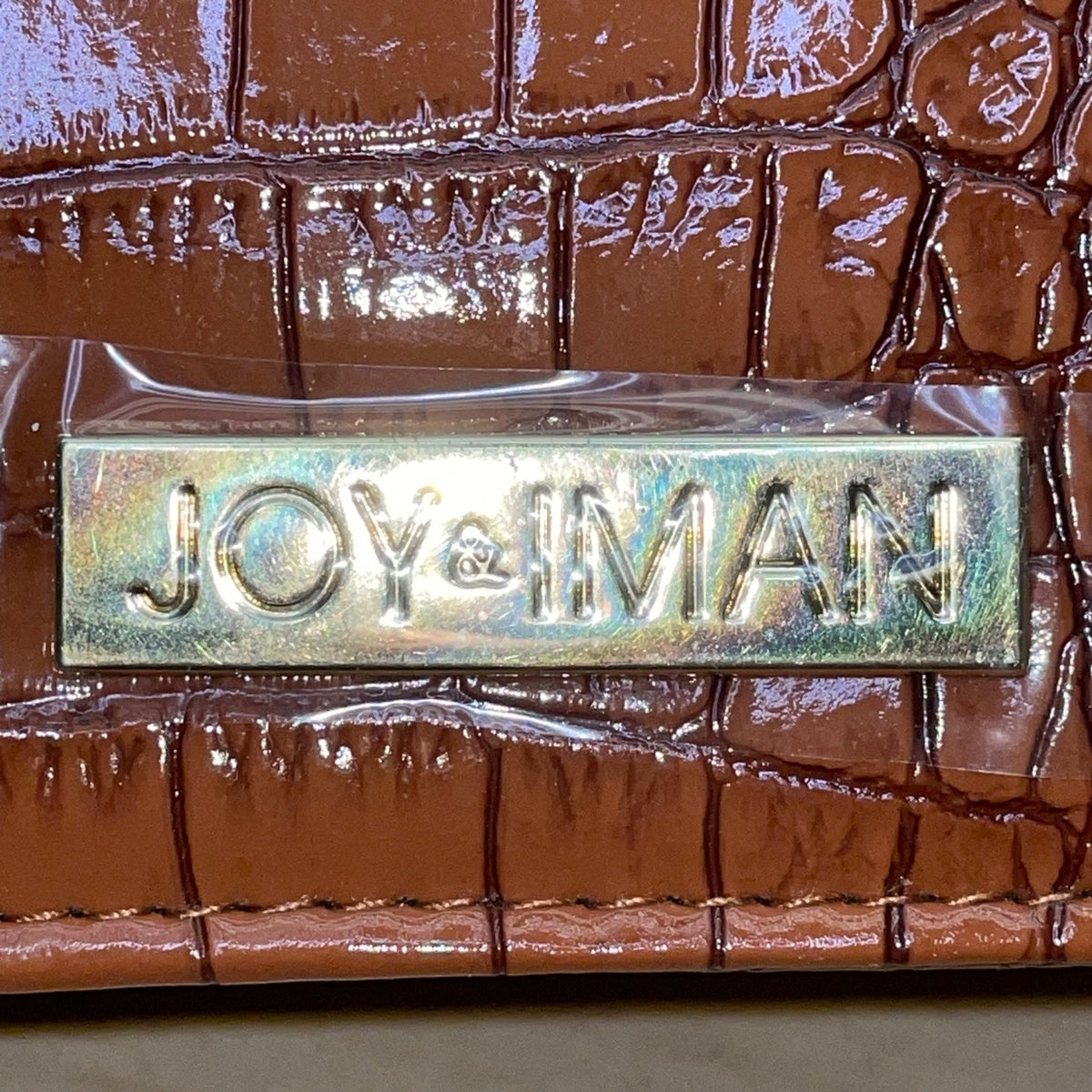 Joy & Iman Women’s Rich Cognac Crocodile-Embossed Chain Strap Clutch Sz M