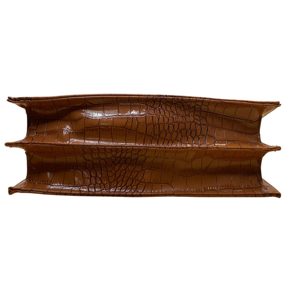 Joy & Iman Women’s Rich Cognac Crocodile-Embossed Chain Strap Clutch Sz M