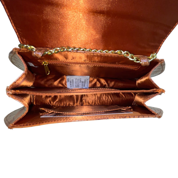 Joy & Iman Women’s Rich Cognac Crocodile-Embossed Chain Strap Clutch Sz M