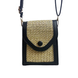 Women's Black & Beige Woven Straw Crossbody Shoulder Bag Sz S