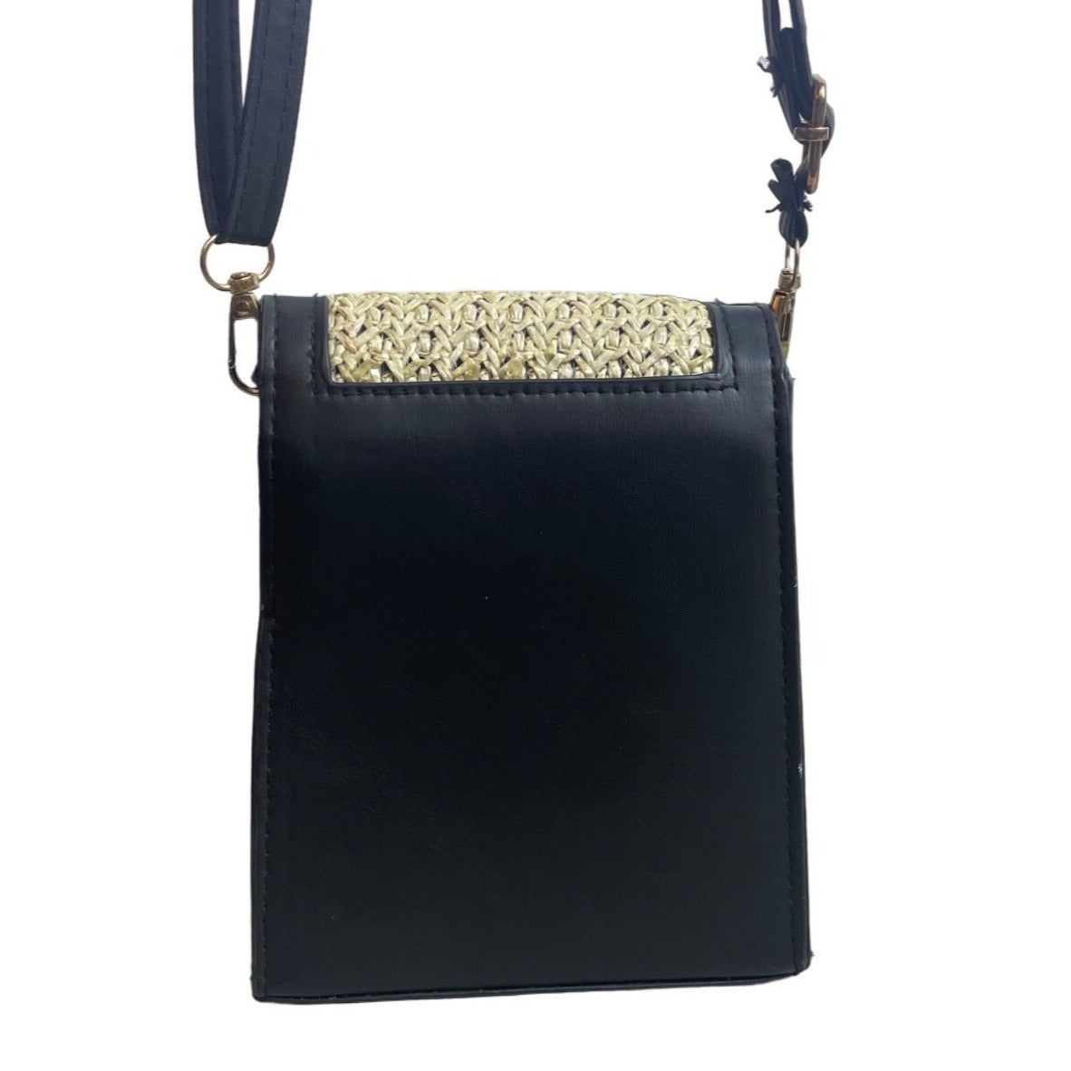 Women's Black & Beige Woven Straw Crossbody Shoulder Bag Sz S