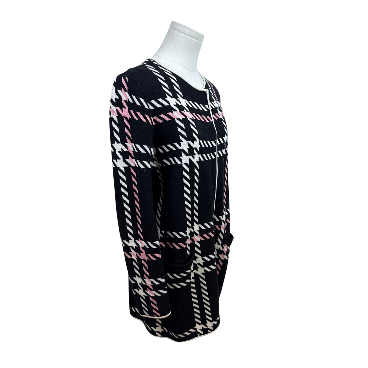 Talbots Women's Black & Pink Plaid Cardigan Sweater Size MP Button Front