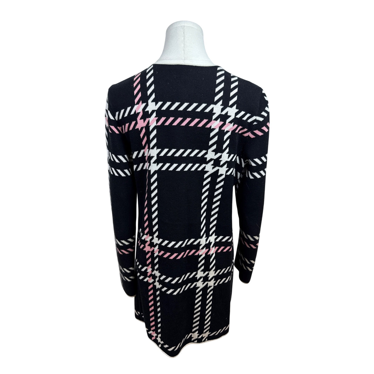 Talbots Women's Black & Pink Plaid Cardigan Sweater Size MP Button Front
