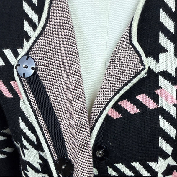 Talbots Women's Black & Pink Plaid Cardigan Sweater Size MP Button Front