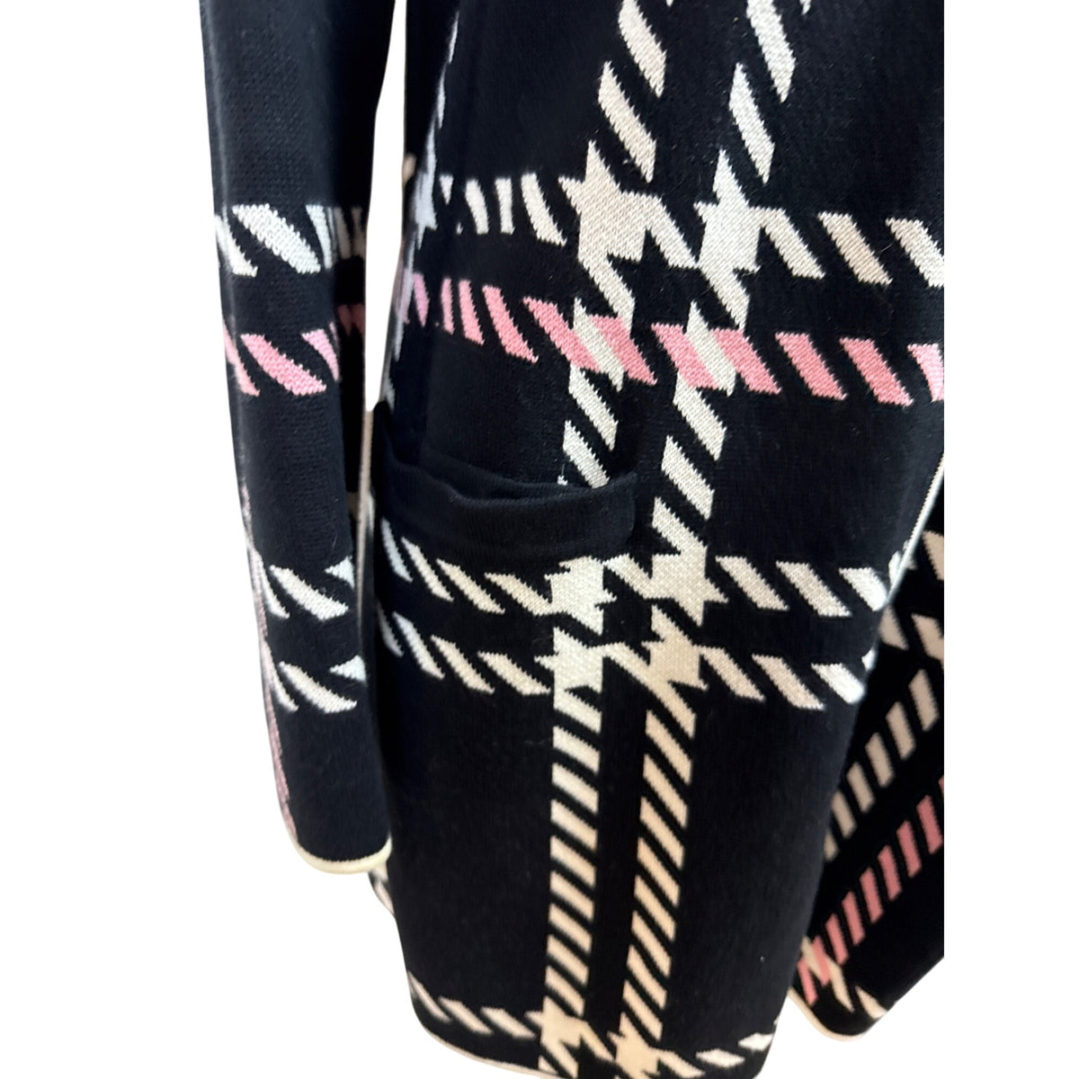 Talbots Women's Black & Pink Plaid Cardigan Sweater Size MP Button Front