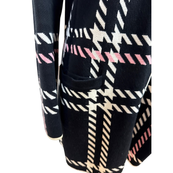 Talbots Women's Black & Pink Plaid Cardigan Sweater Size MP Button Front