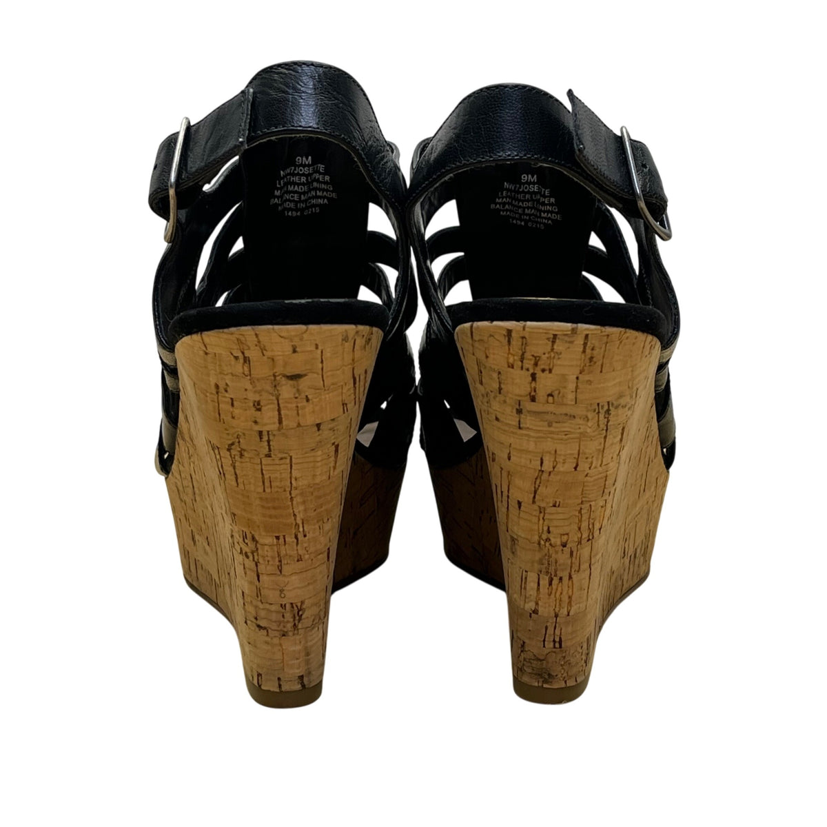 Nine West Women’s Black Leather Wedge Open Toe Josette Sandals Size 9M