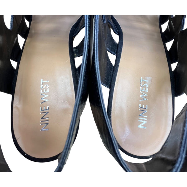 Nine West Women’s Black Leather Wedge Open Toe Josette Sandals Size 9M