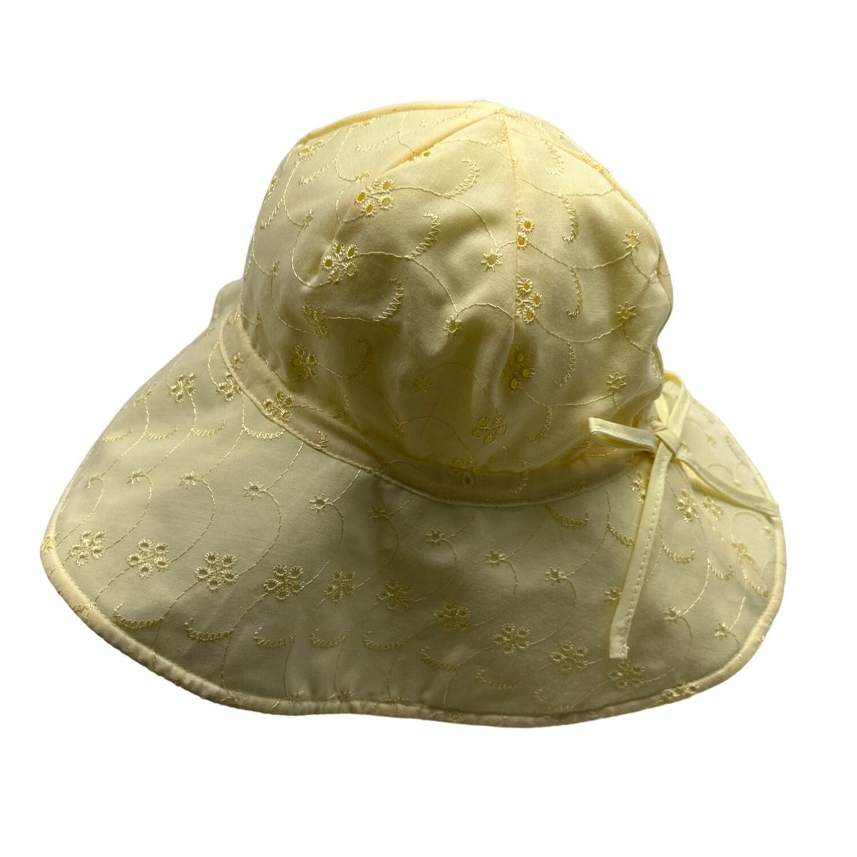 Wide Brim Women's Yellow Embroidered Flowers Summer Hat One Size