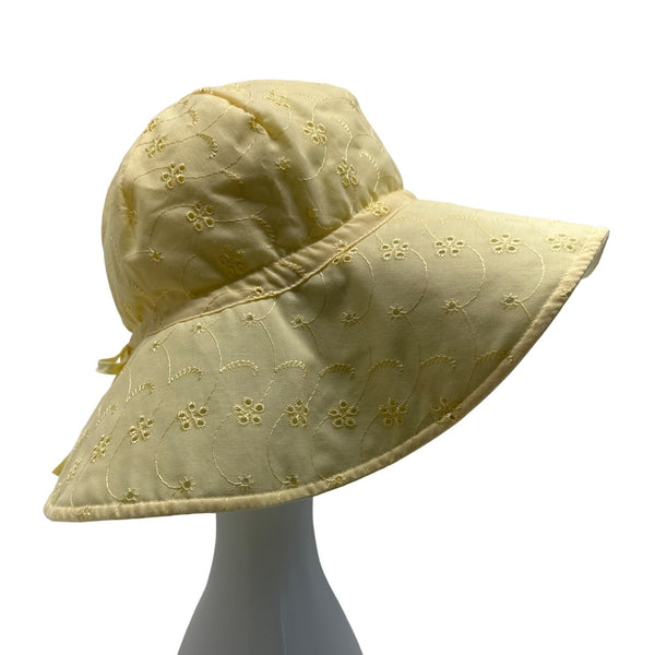 Wide Brim Women's Yellow Embroidered Flowers Summer Hat One Size