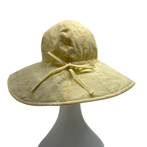 Wide Brim Women's Yellow Embroidered Flowers Summer Hat One Size
