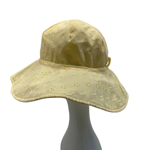Wide Brim Women's Yellow Embroidered Flowers Summer Hat One Size