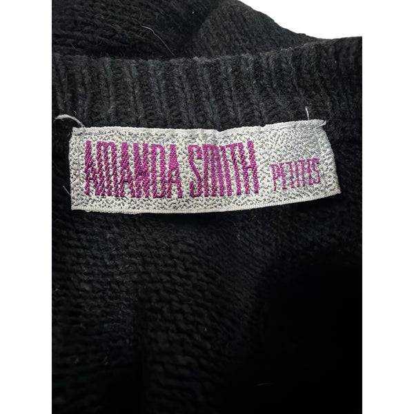 Amanda Smith Petites Black Silk Blend Floral Embellished Sweater Women’s PM Size Knit