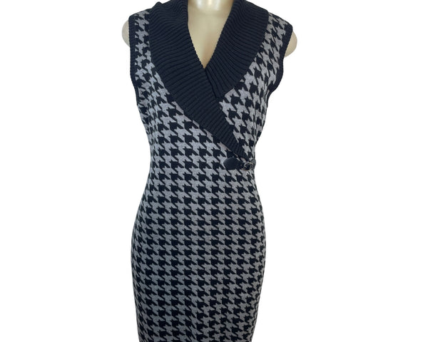 Calvin Klein Womens Houndstooth Sweater Dress With Shawl Collar Size M