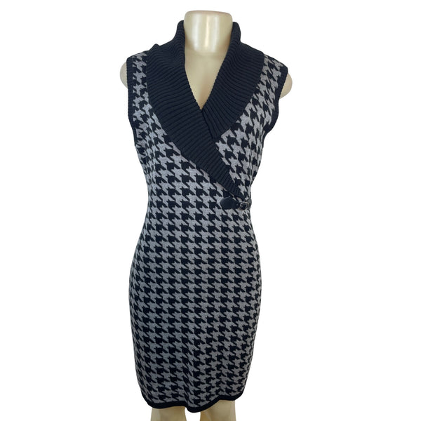 Calvin Klein Womens Houndstooth Sweater Dress With Shawl Collar Size M